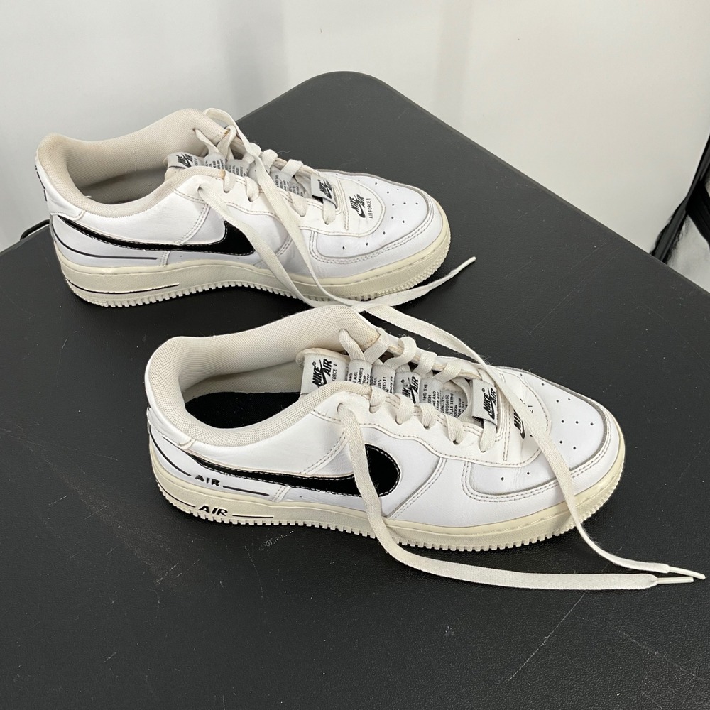 Nike Air Force 1 Low Kids White Black Leather‎ Casual Sneakers